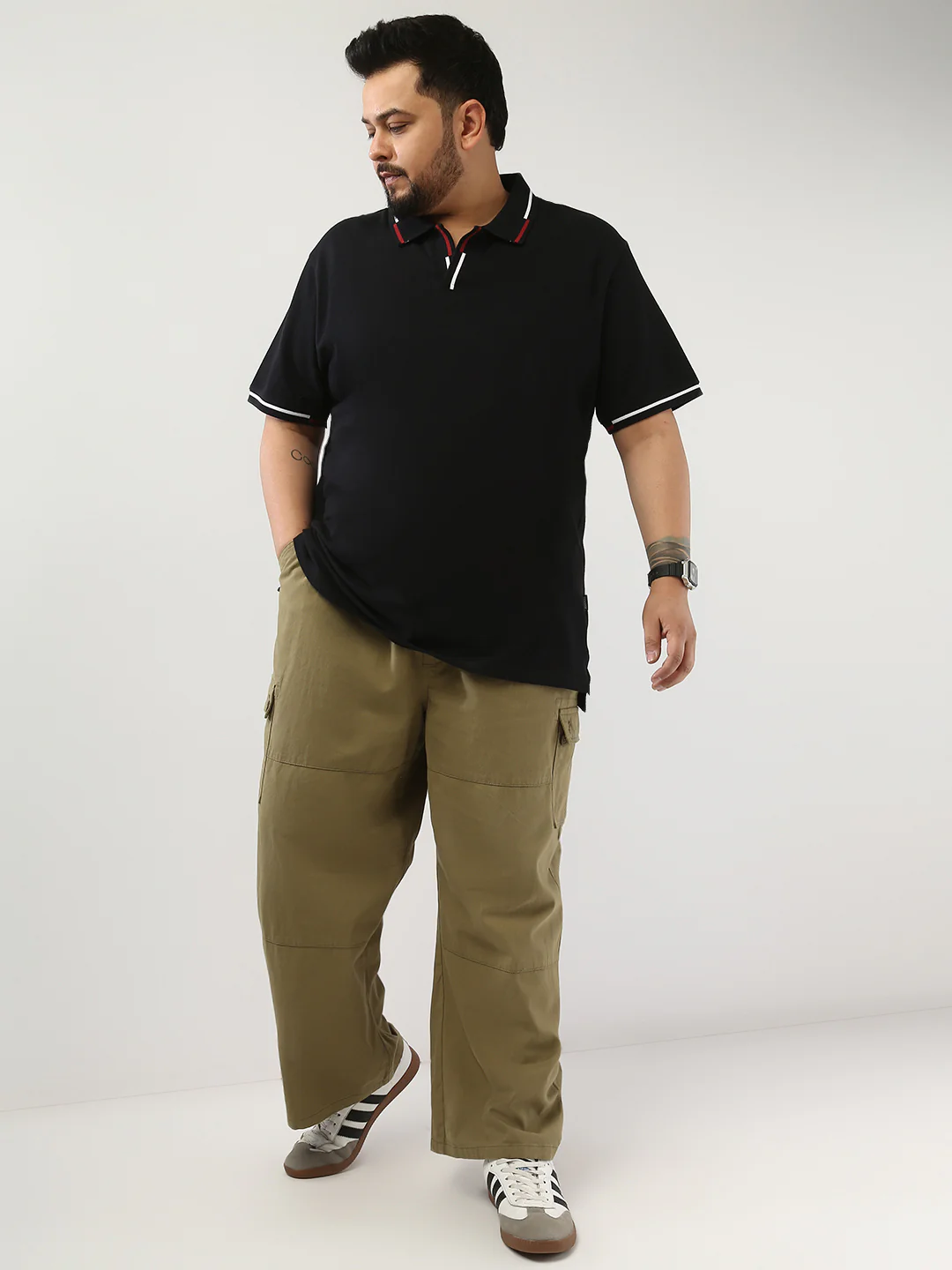 Plus Men's Black Solid Regular Fit Half Sleeve Cotton Polo T-Shirt - Image 4