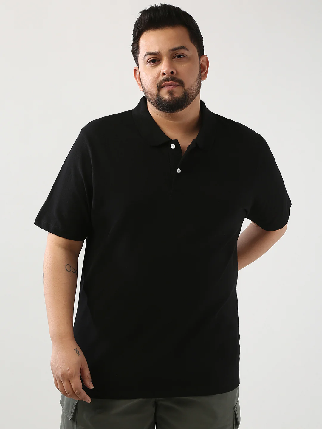 Plus Men's Black Solid Regular Fit Half Sleeve Cotton Polo T-Shirt - Image 2