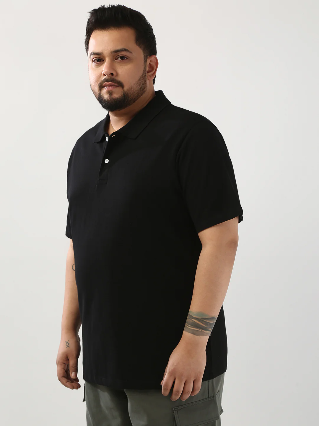 Plus Men's Black Solid Regular Fit Half Sleeve Cotton Polo T-Shirt - Image 3