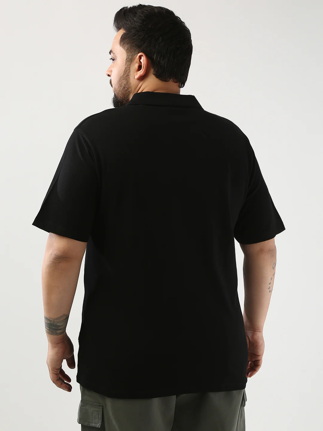 Plus Men's Black Solid Regular Fit Half Sleeve Cotton Polo T-Shirt - Image 4