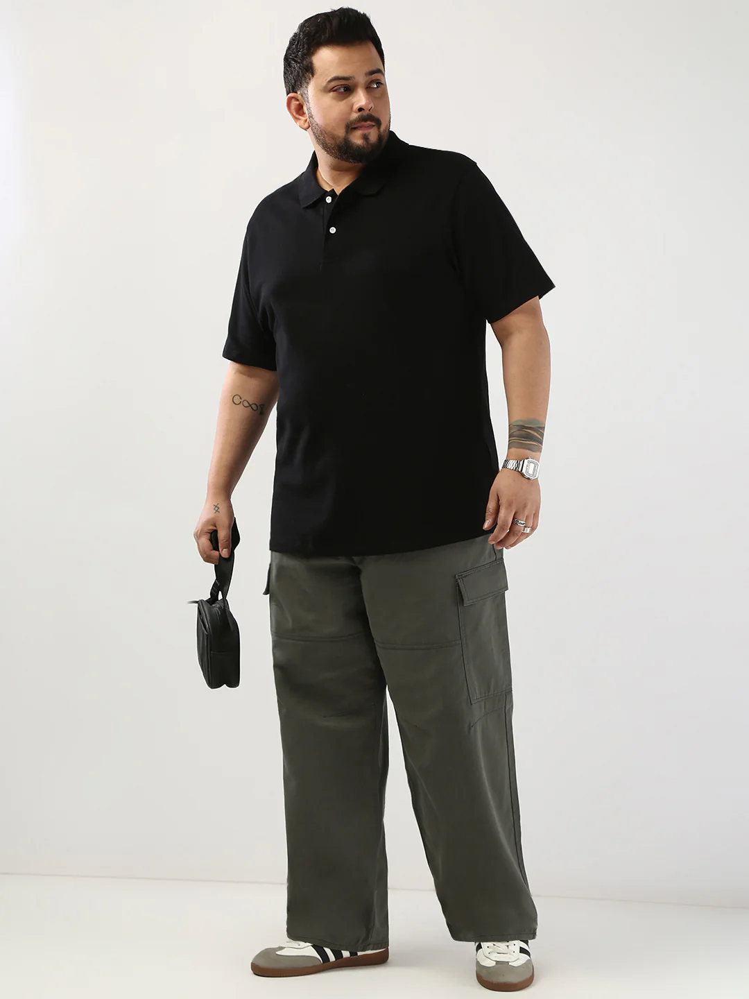 Plus Men's Black Solid Regular Fit Half Sleeve Cotton Polo T-Shirt - Image 5