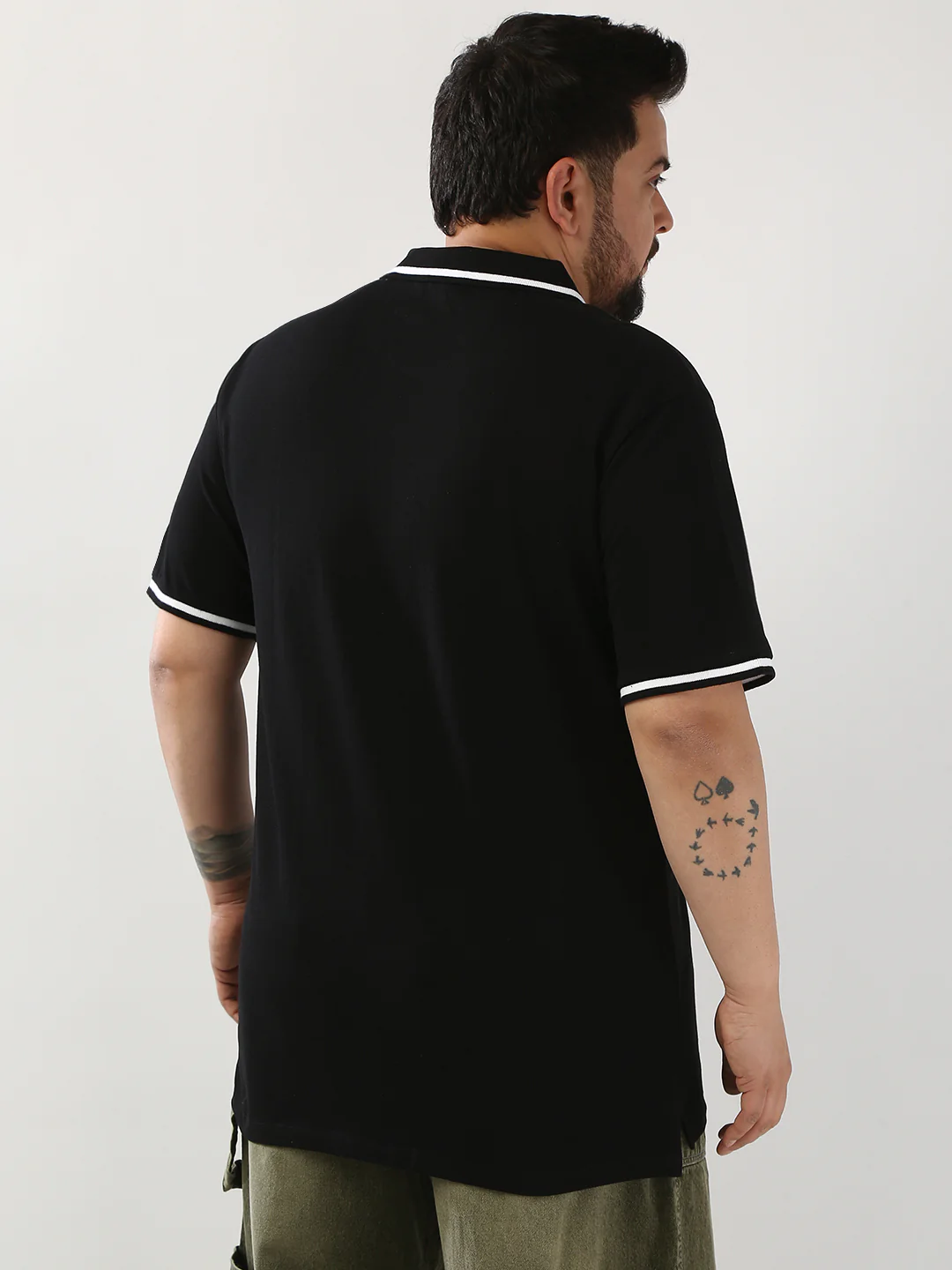 Plus Men's Black Solid Regular Fit Half Sleeve Cotton Polo T-Shirt - Image 3