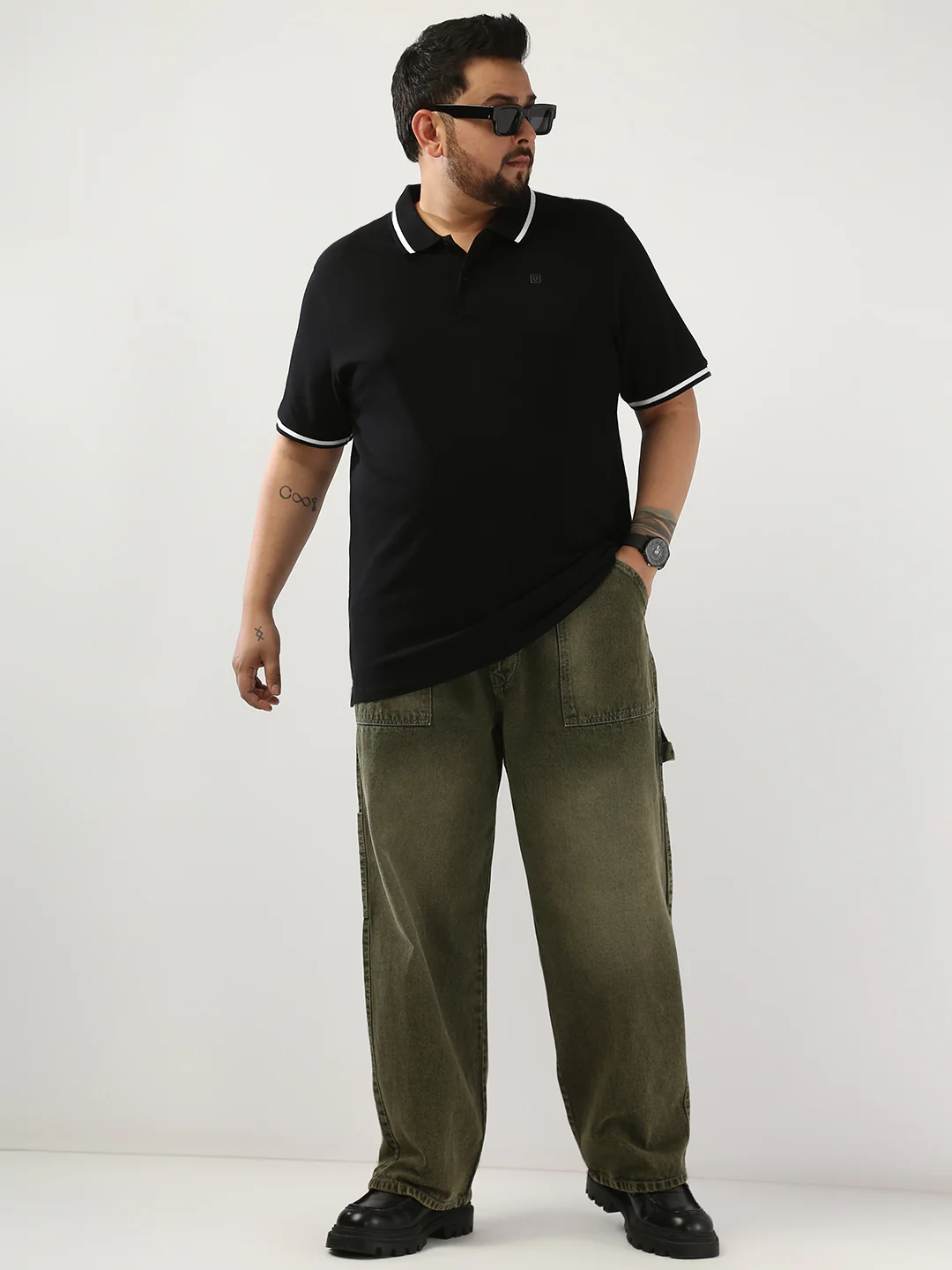 Plus Men's Black Solid Regular Fit Half Sleeve Cotton Polo T-Shirt - Image 4