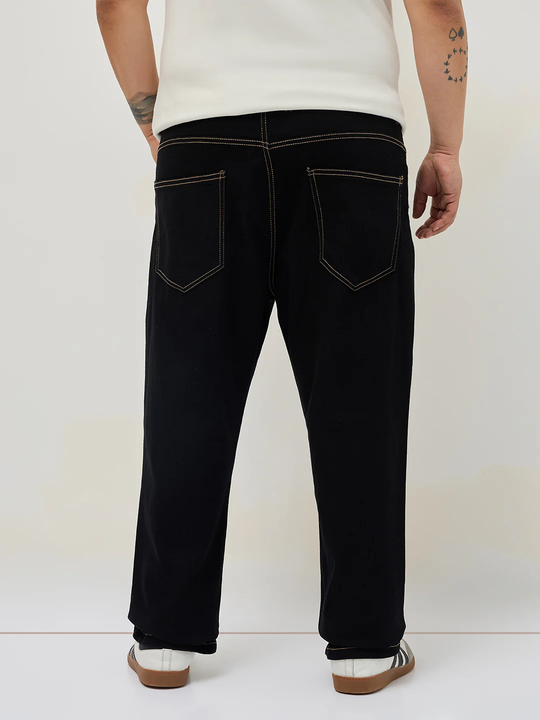 Plus Men's Black Straight Fit Raw Washed Denim Jeans Stretchable - Image 3