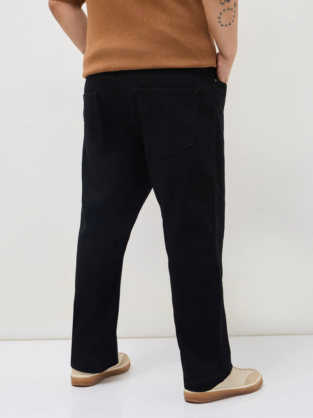 Plus Men's Black Straight Fit Raw Washed Denim Jeans Stretchable - Image 3