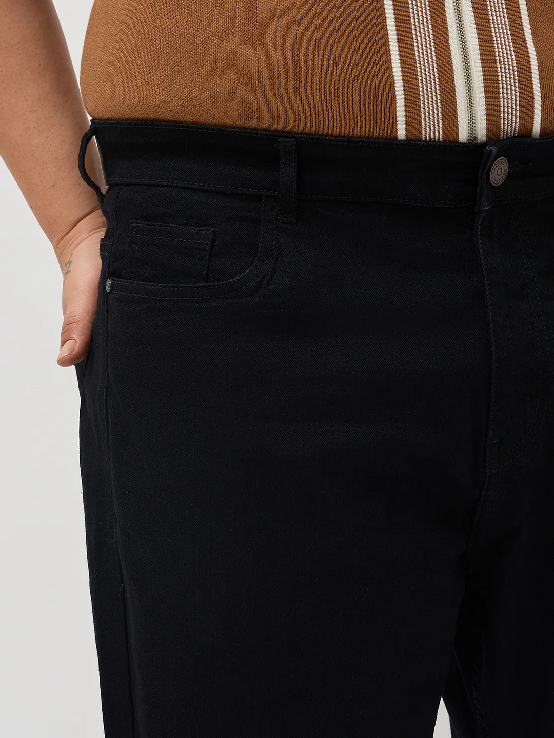 Plus Men's Black Straight Fit Raw Washed Denim Jeans Stretchable - Image 5