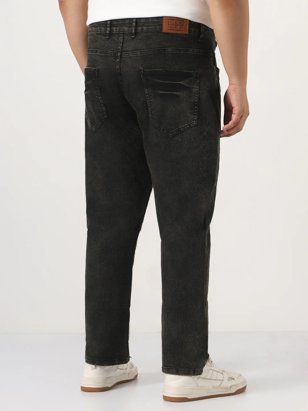 Plus Men's Black Straight Fit Heavy Washed Jeans Stretchable - Image 3