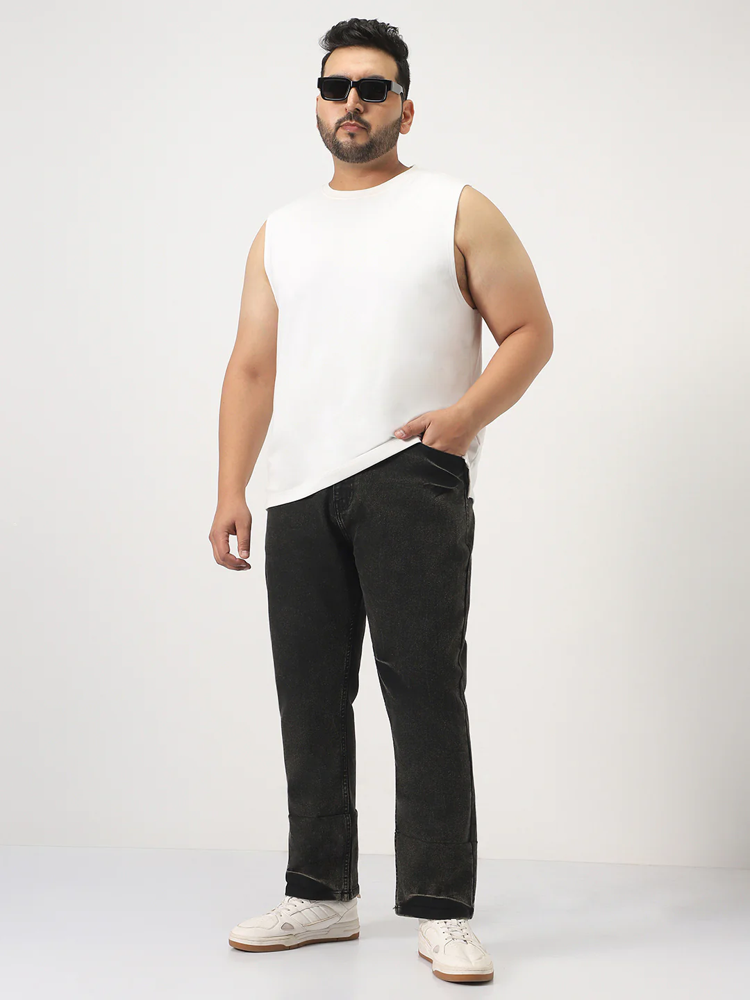 Plus Men's Black Straight Fit Heavy Washed Jeans Stretchable - Image 4