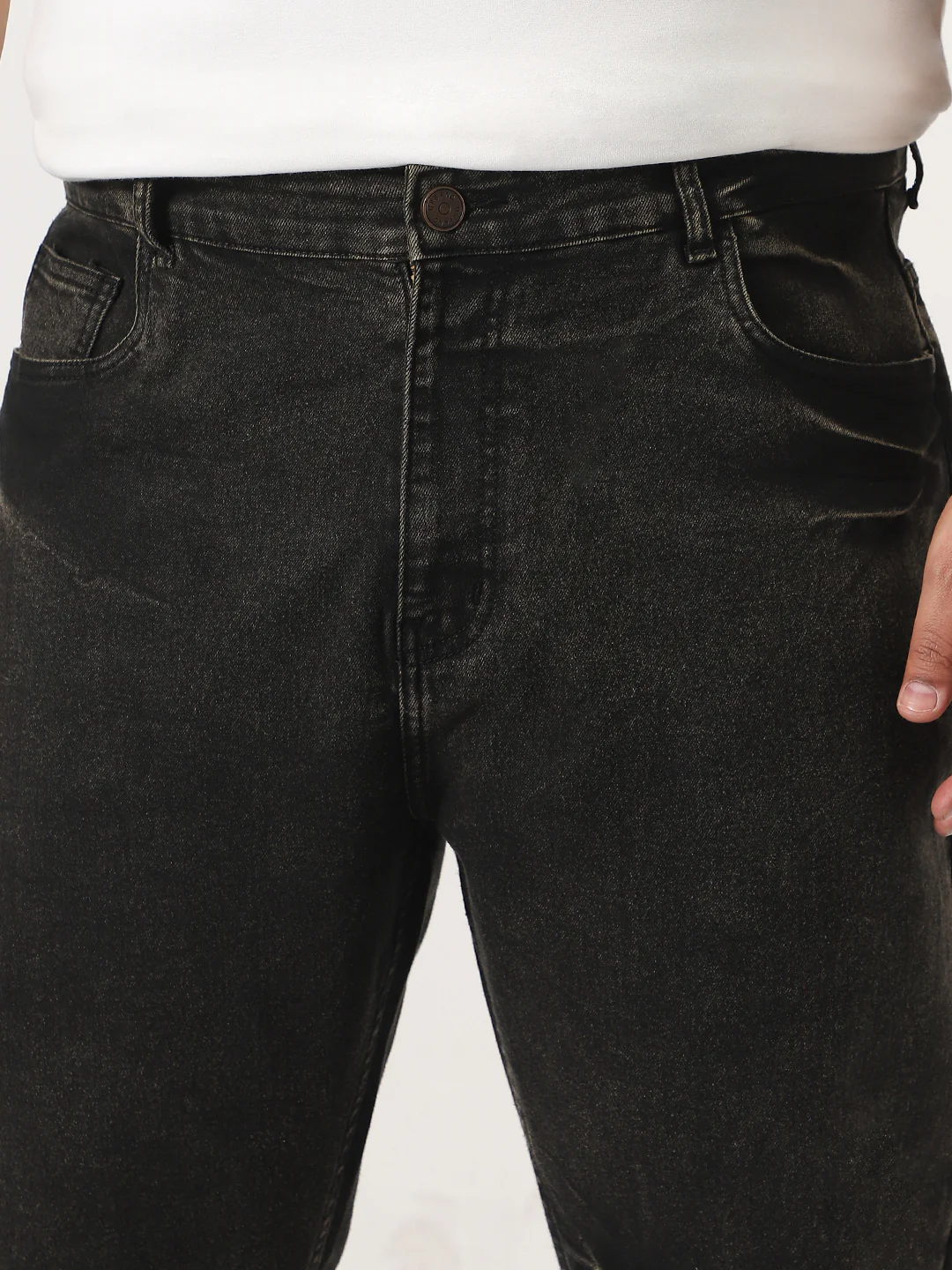 Plus Men's Black Straight Fit Heavy Washed Jeans Stretchable - Image 5