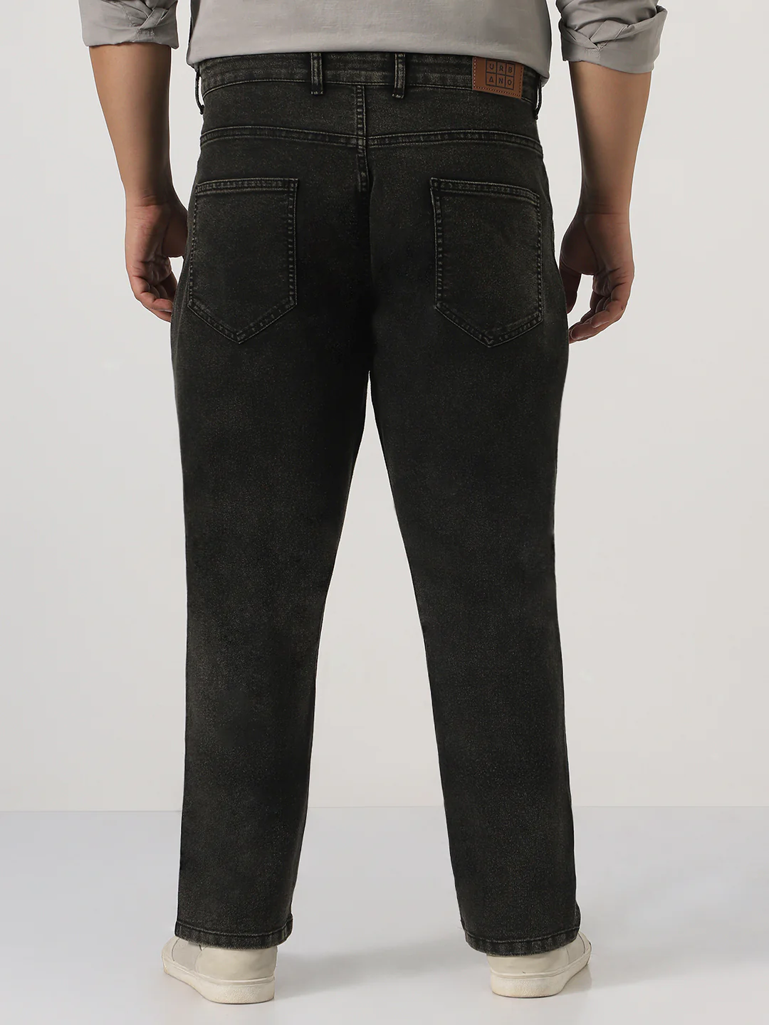 Plus Men's Black Straight Fit Heavy Washed Jeans Stretchable - Image 3