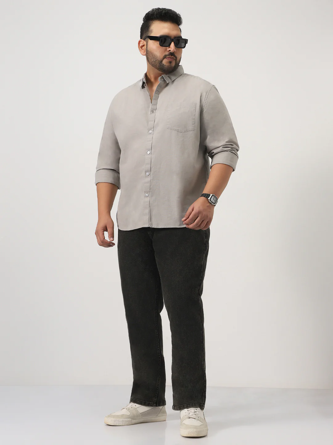 Plus Men's Black Straight Fit Heavy Washed Jeans Stretchable - Image 4