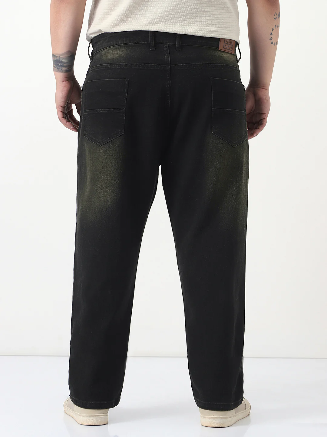Plus Men's Black Straight Fit Heavy Washed Jeans Stretchable - Image 3