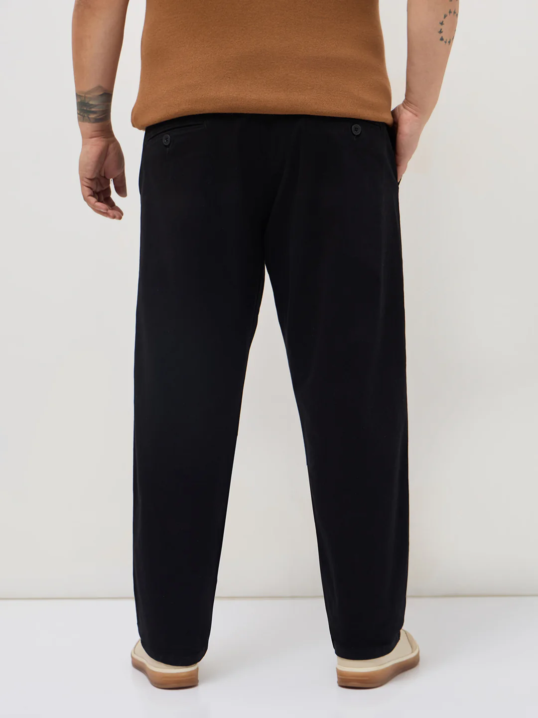 Plus Men's Black Straight Fit Mid Rise Cotton Casual Chinos Trousers Stretch - Image 3