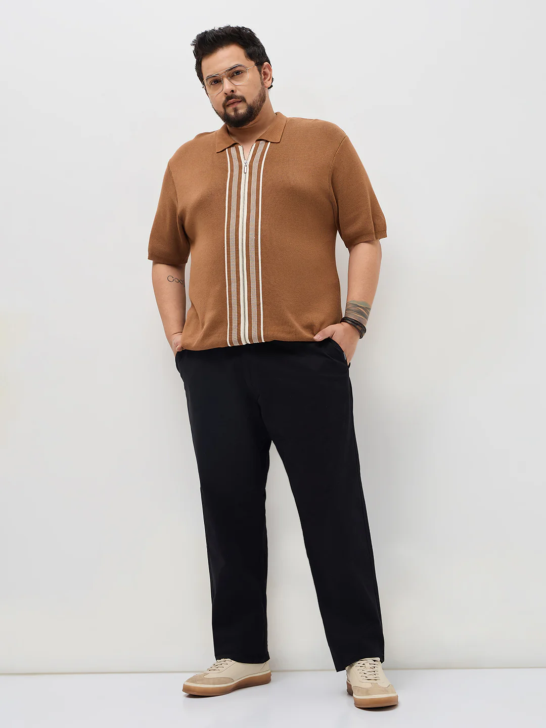 Plus Men's Black Straight Fit Mid Rise Cotton Casual Chinos Trousers Stretch - Image 4