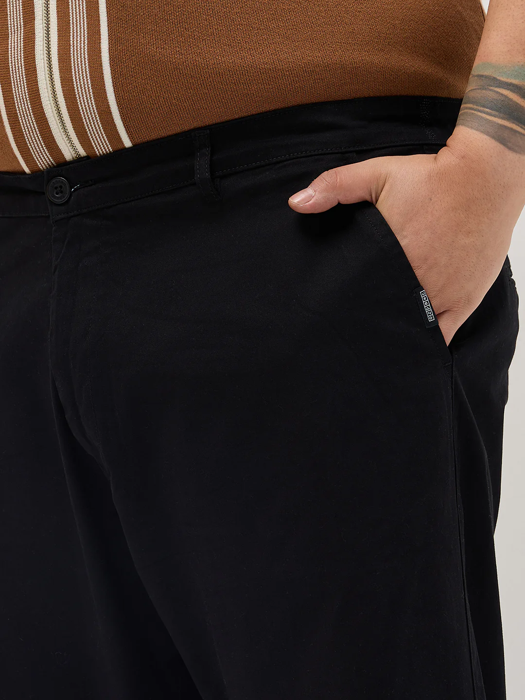 Plus Men's Black Straight Fit Mid Rise Cotton Casual Chinos Trousers Stretch - Image 5