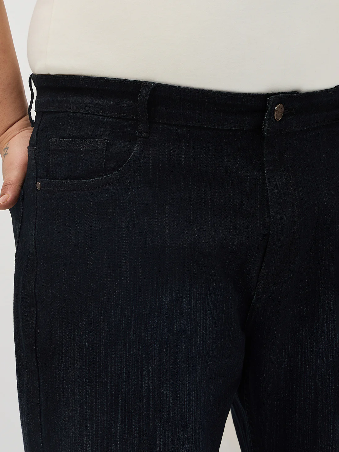 Plus Men's Black Straight Fit Washed Denim Jeans Stretchable - Image 5
