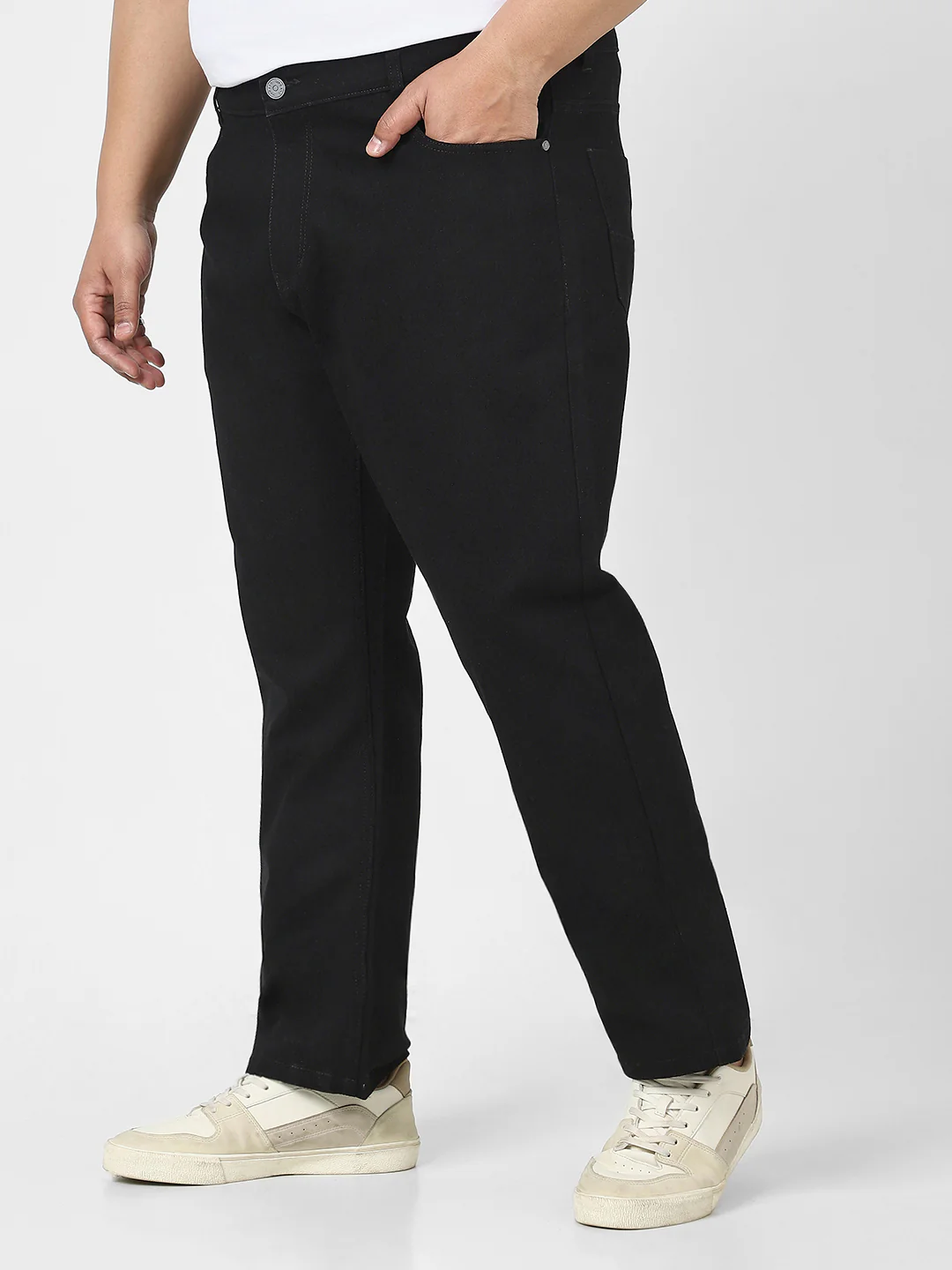 Plus Men's Black Straight Fit Washed Jeans Stretchable - Image 2
