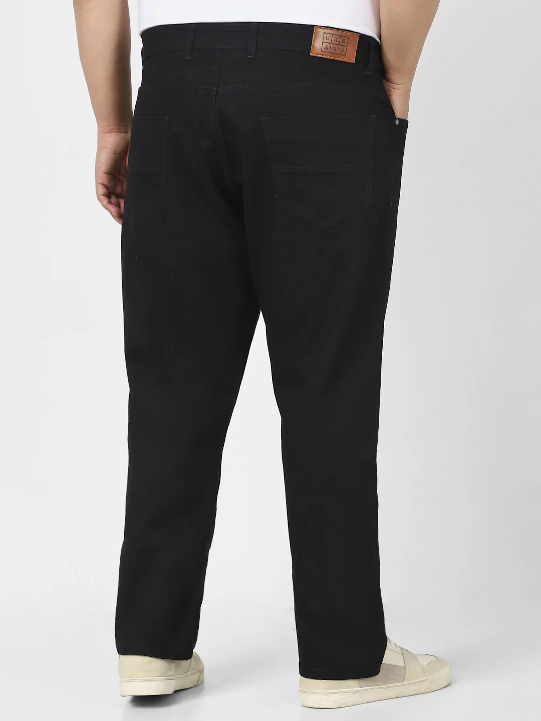 Plus Men's Black Straight Fit Washed Jeans Stretchable - Image 3