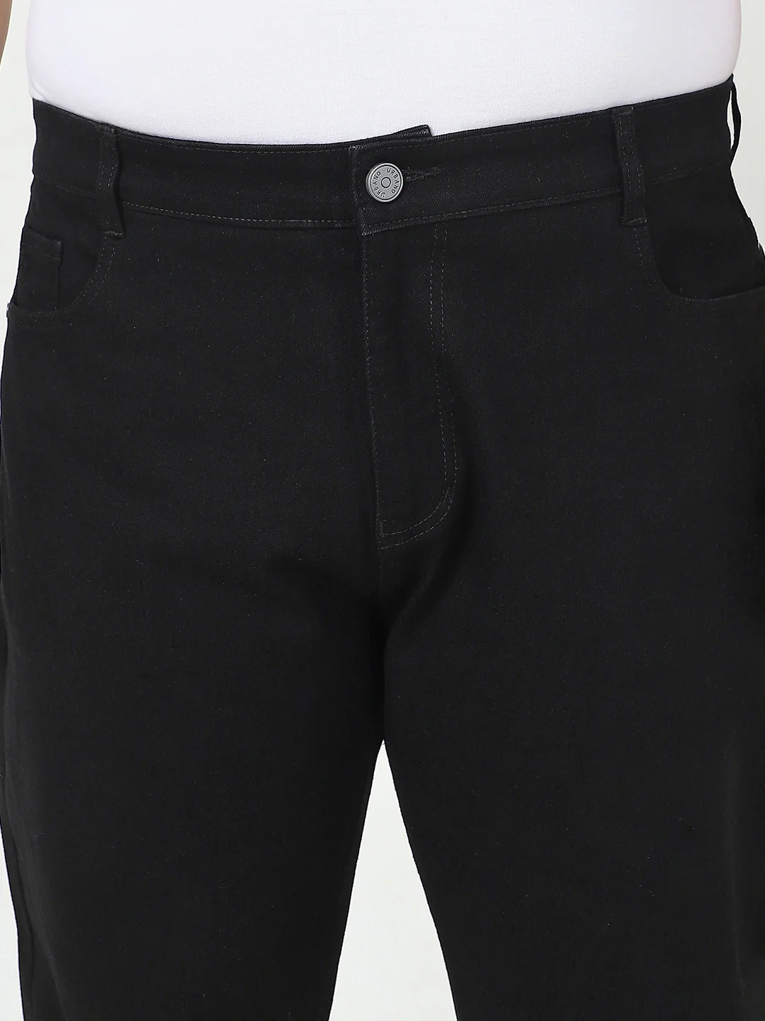 Plus Men's Black Straight Fit Washed Jeans Stretchable - Image 5
