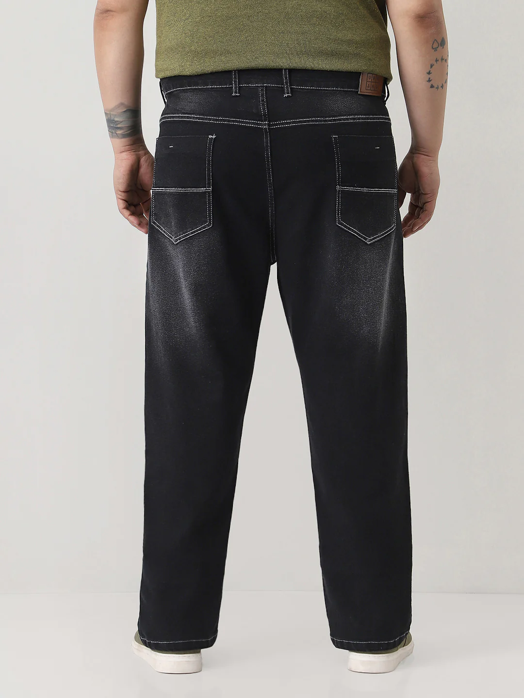 Plus Men's Black Straight Fit Washed Jeans Stretchable - Image 3
