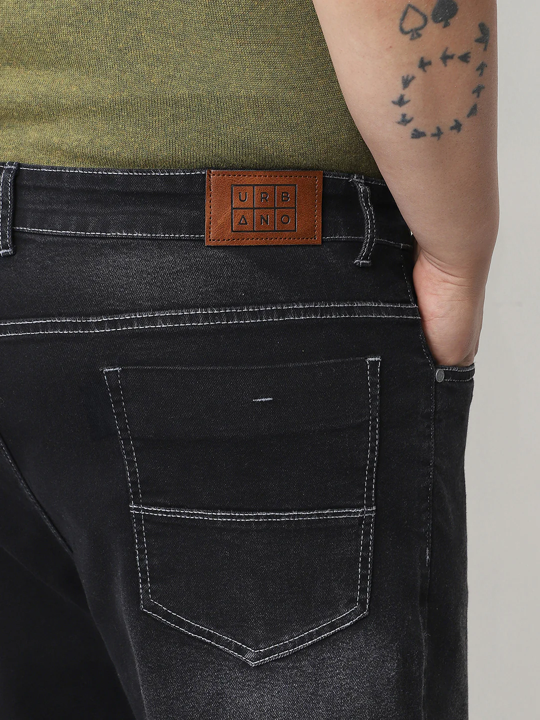 Plus Men's Black Straight Fit Washed Jeans Stretchable - Image 5