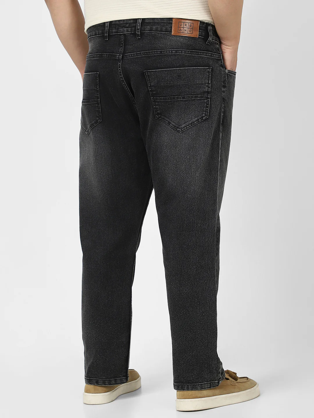 Plus Men's Black Straight Fit Washed Jeans Stretchable - Image 3