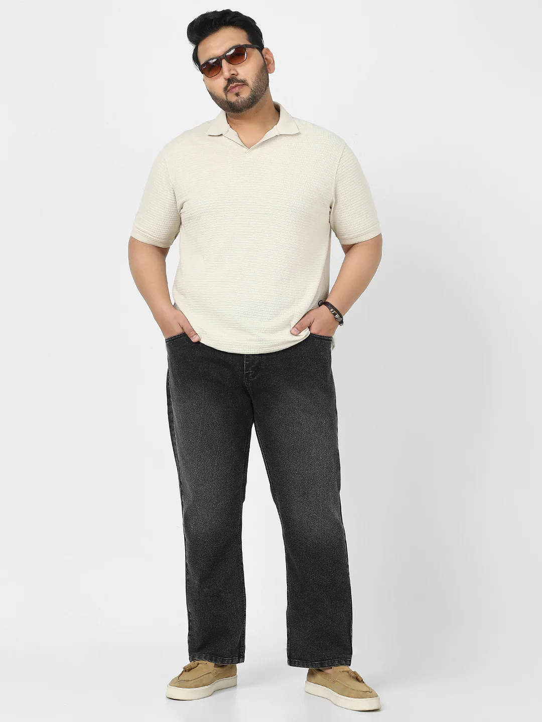 Plus Men's Black Straight Fit Washed Jeans Stretchable - Image 4