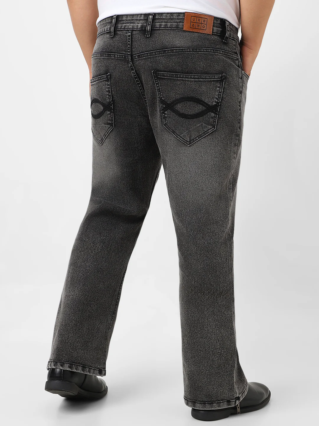Plus Men's Black Washed Bootcut Jeans Stretchable - Image 4
