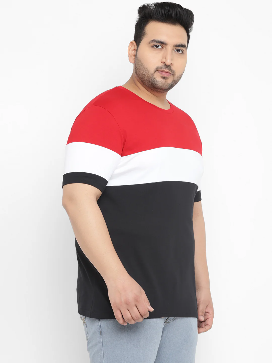 Plus Men's Black, White, Red Color-Block Regular Fit Half Sleeve Cotton T-Shirt - Image 2