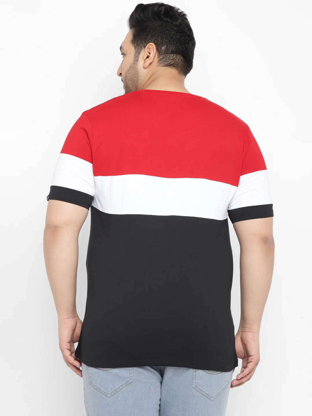 Plus Men's Black, White, Red Color-Block Regular Fit Half Sleeve Cotton T-Shirt - Image 3