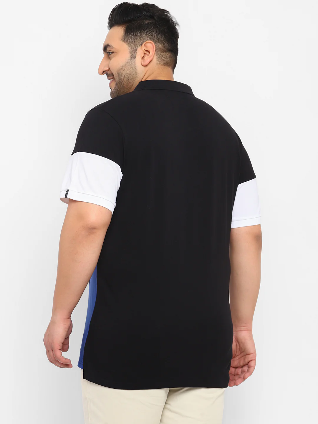 Plus Men's Black, White, Royal Blue Colour-Block Regular Fit Half Sleeve Cotton Polo T-Shirt - Image 3