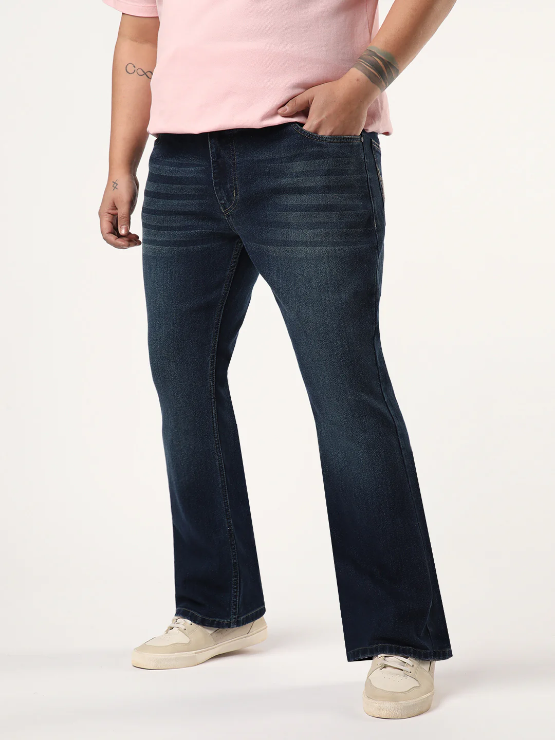Plus Men's Blue Bootcut Fit Mid Rise Heavy Washed Jeans Stretchable - Image 2