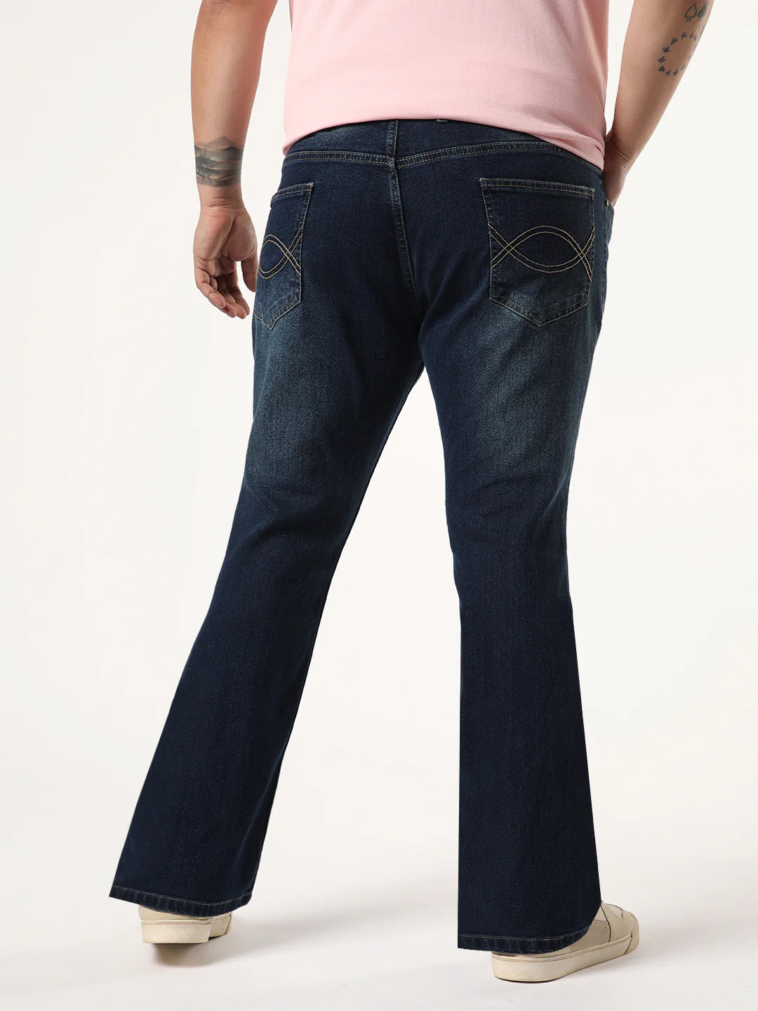 Plus Men's Blue Bootcut Fit Mid Rise Heavy Washed Jeans Stretchable - Image 3