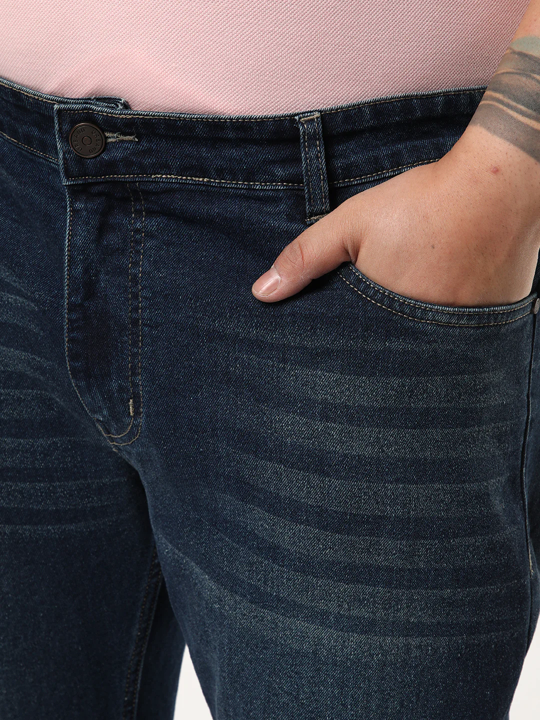 Plus Men's Blue Bootcut Fit Mid Rise Heavy Washed Jeans Stretchable - Image 5