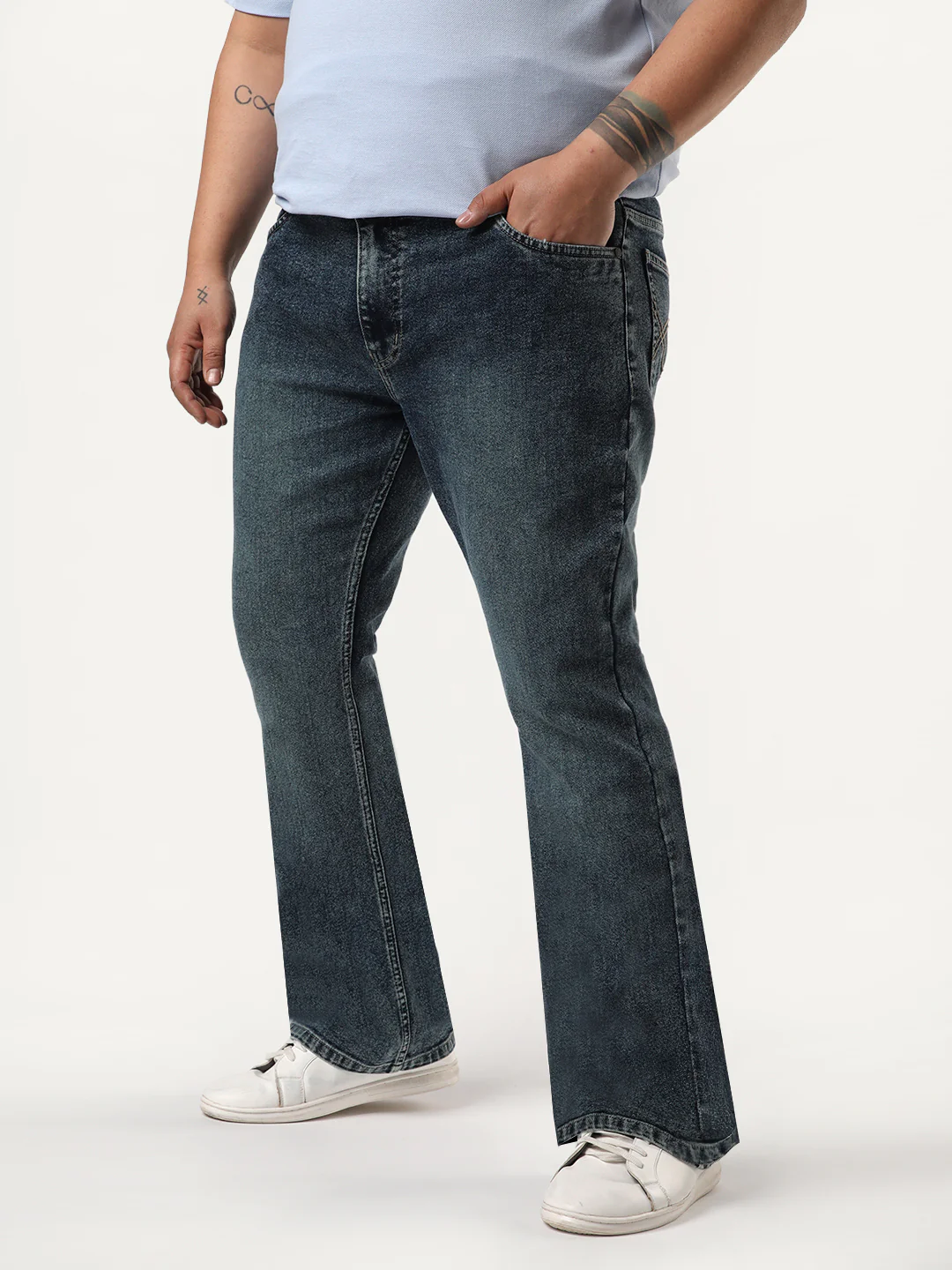 Plus Men's Blue Bootcut Fit Mid Rise Tinted Heavy Washed Jeans Stretchable - Image 2