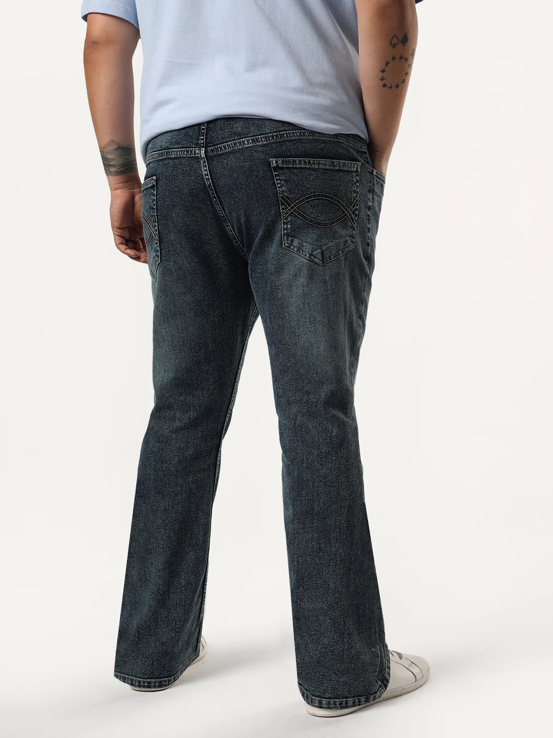 Plus Men's Blue Bootcut Fit Mid Rise Tinted Heavy Washed Jeans Stretchable - Image 3