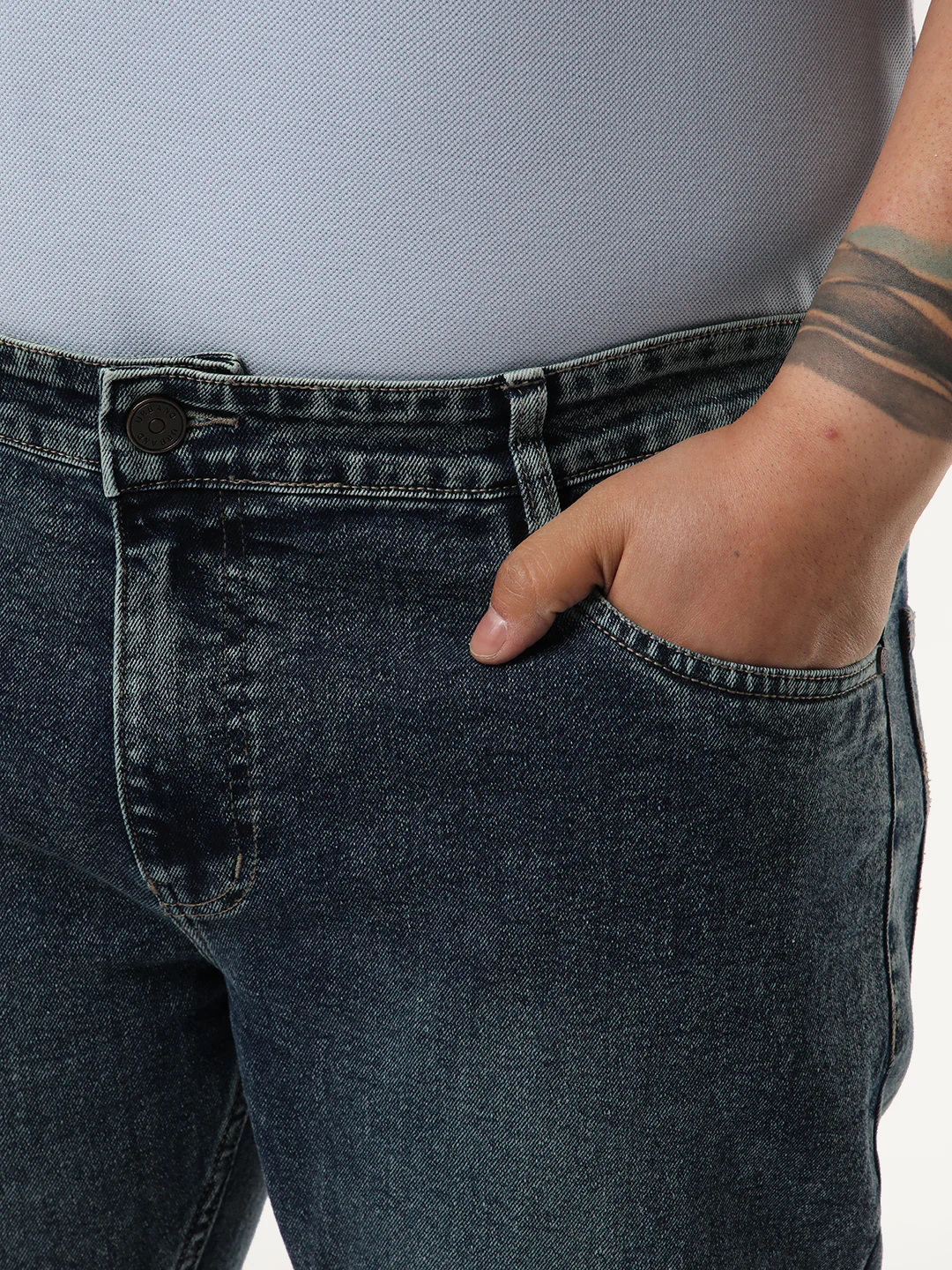 Plus Men's Blue Bootcut Fit Mid Rise Tinted Heavy Washed Jeans Stretchable - Image 5