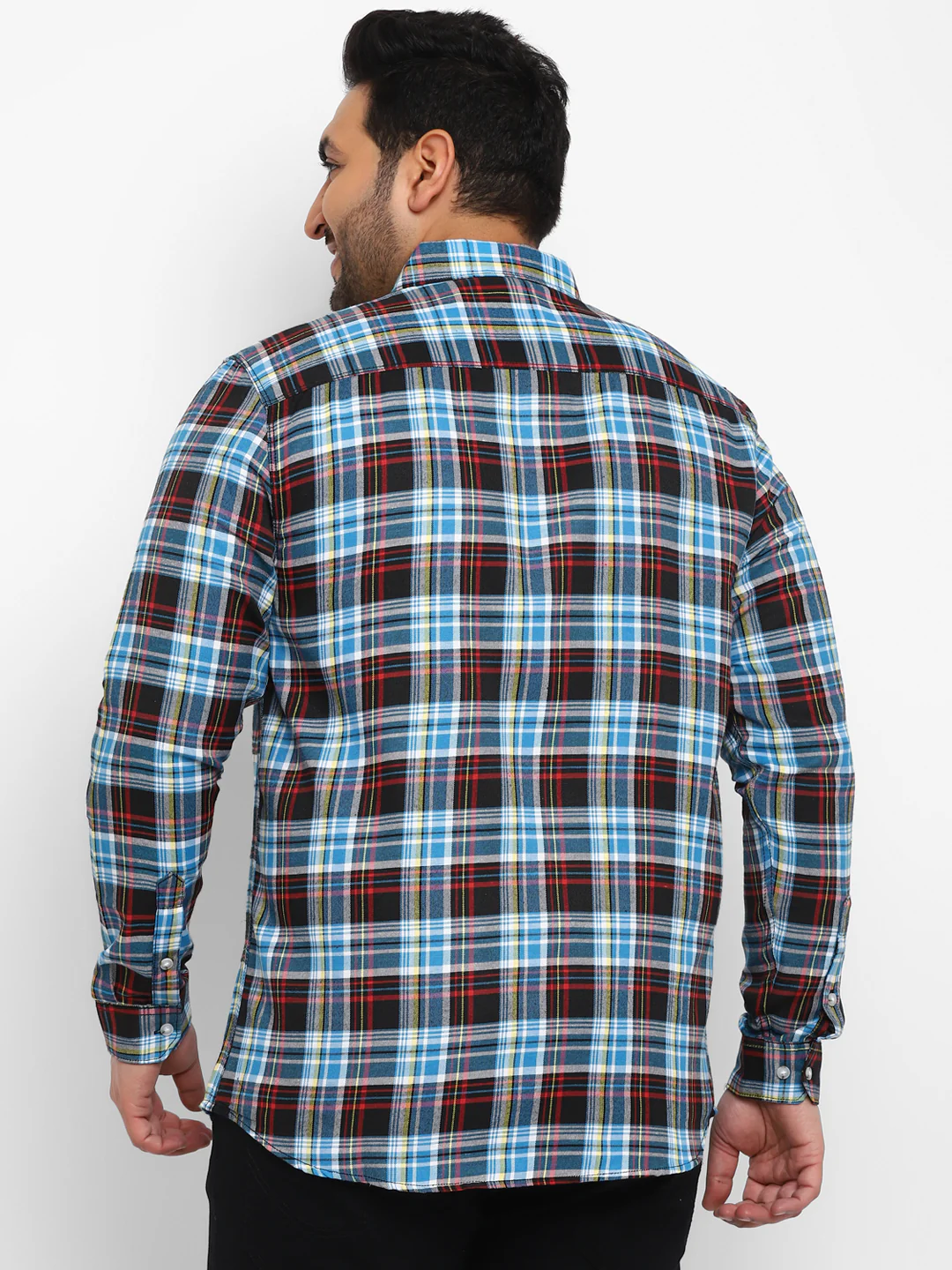 Plus Men's Blue Cotton Full Sleeve Regular Fit Casual Checkered Shirt - Image 3