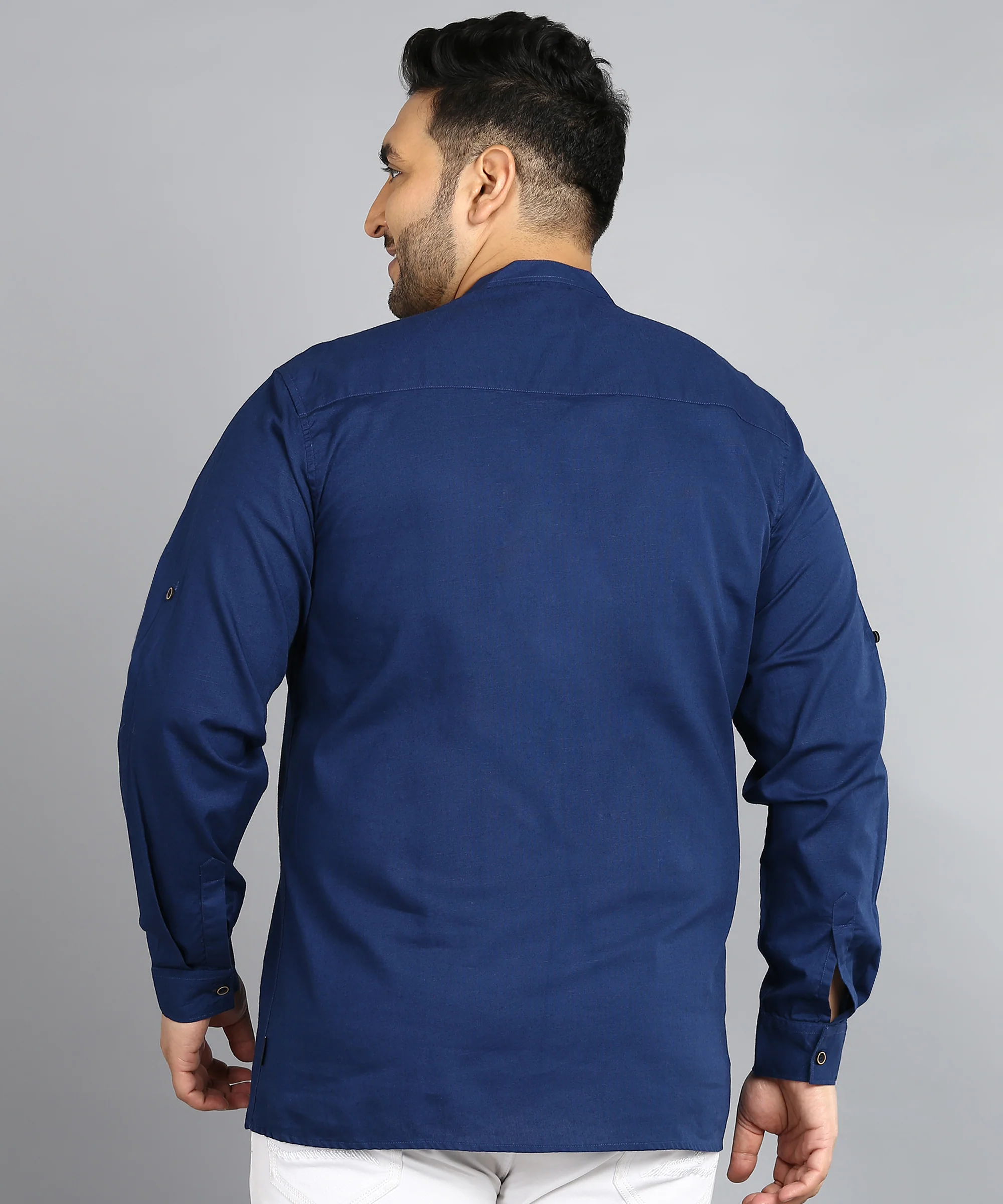 Plus Men's Blue Cotton Full Sleeve Regular Fit Casual Solid Shirt - Image 3