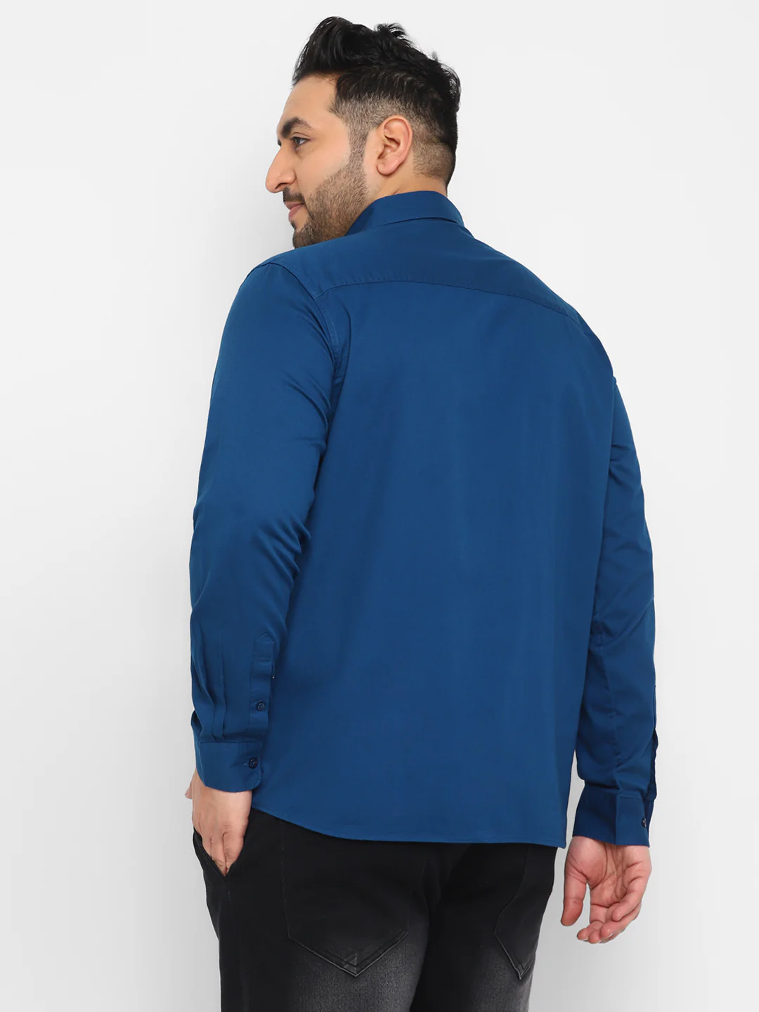 Plus Men's Blue Cotton Full Sleeve Regular Fit Casual Solid Shirt - Image 3
