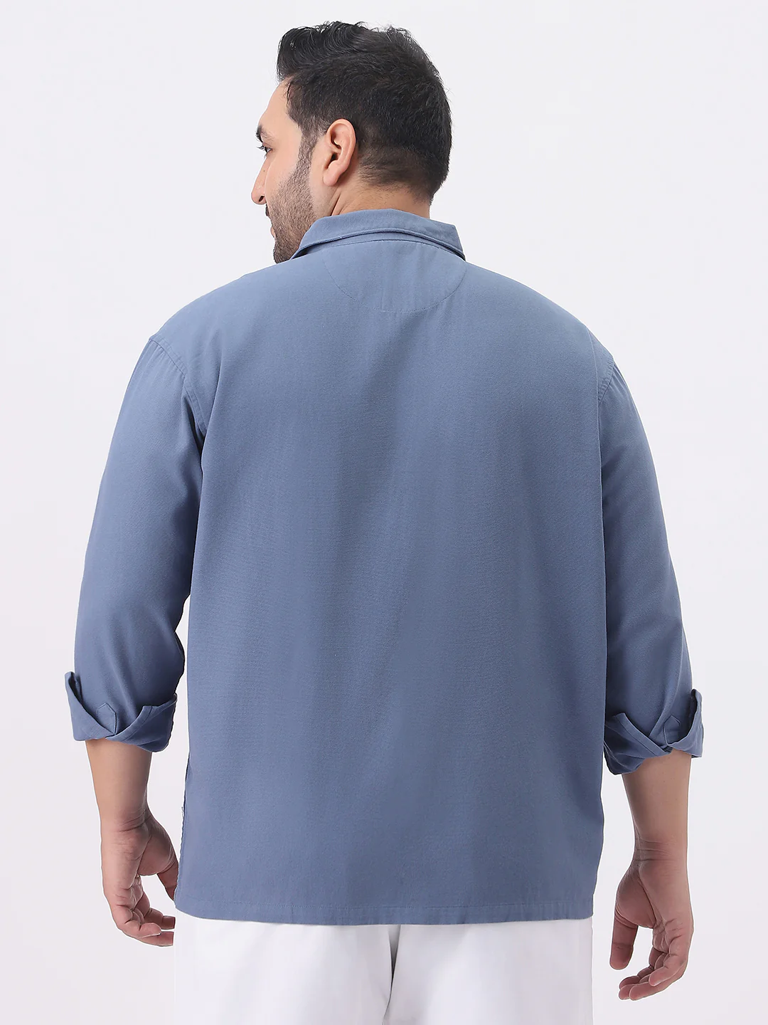 Plus Men's Blue Cotton Full Sleeve Relaxed Fit Shacket with Utility Pockets - Image 4