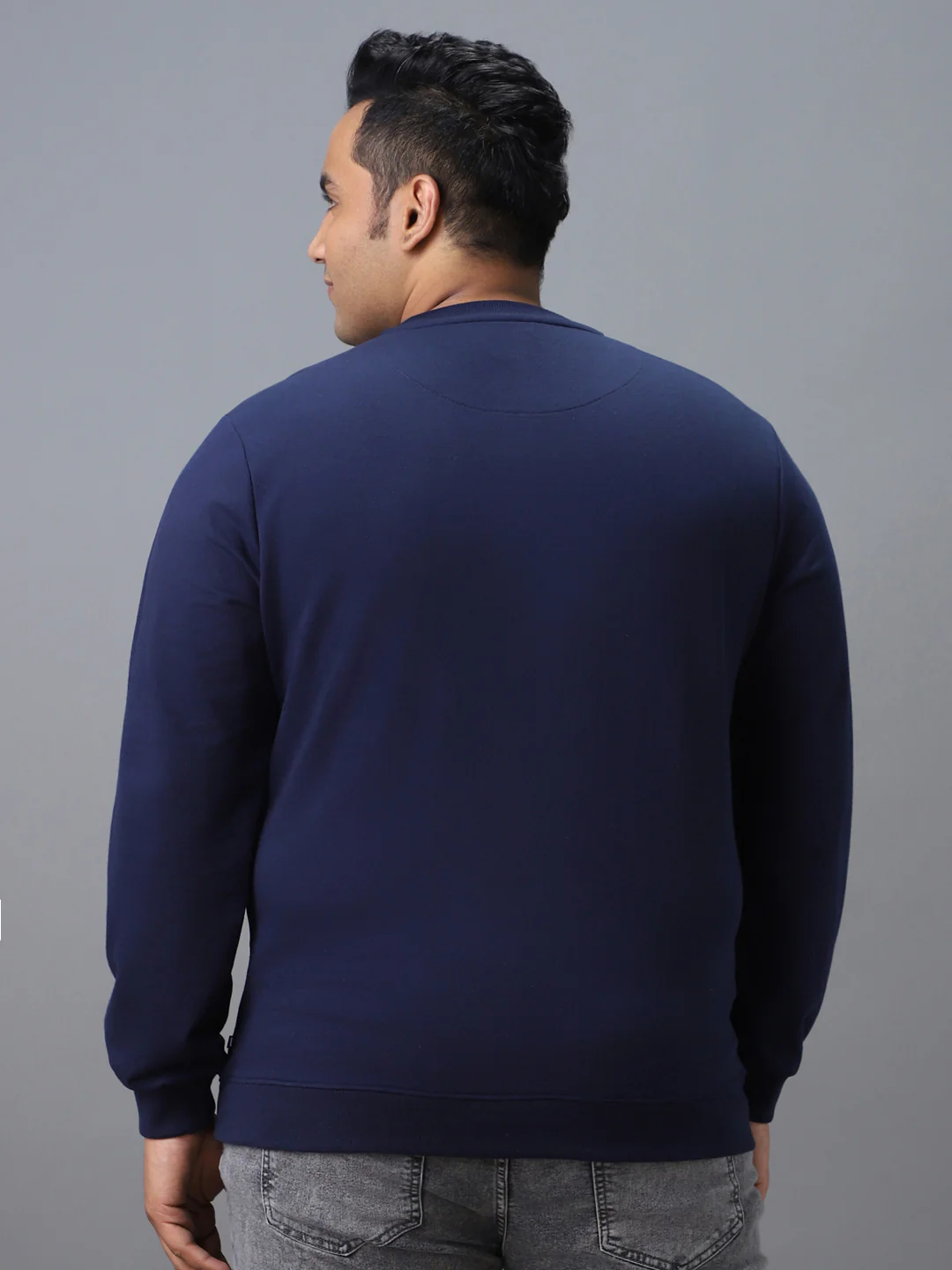 Plus Men's Blue Cotton Graphic Print Round Neck Sweatshirt - Image 3
