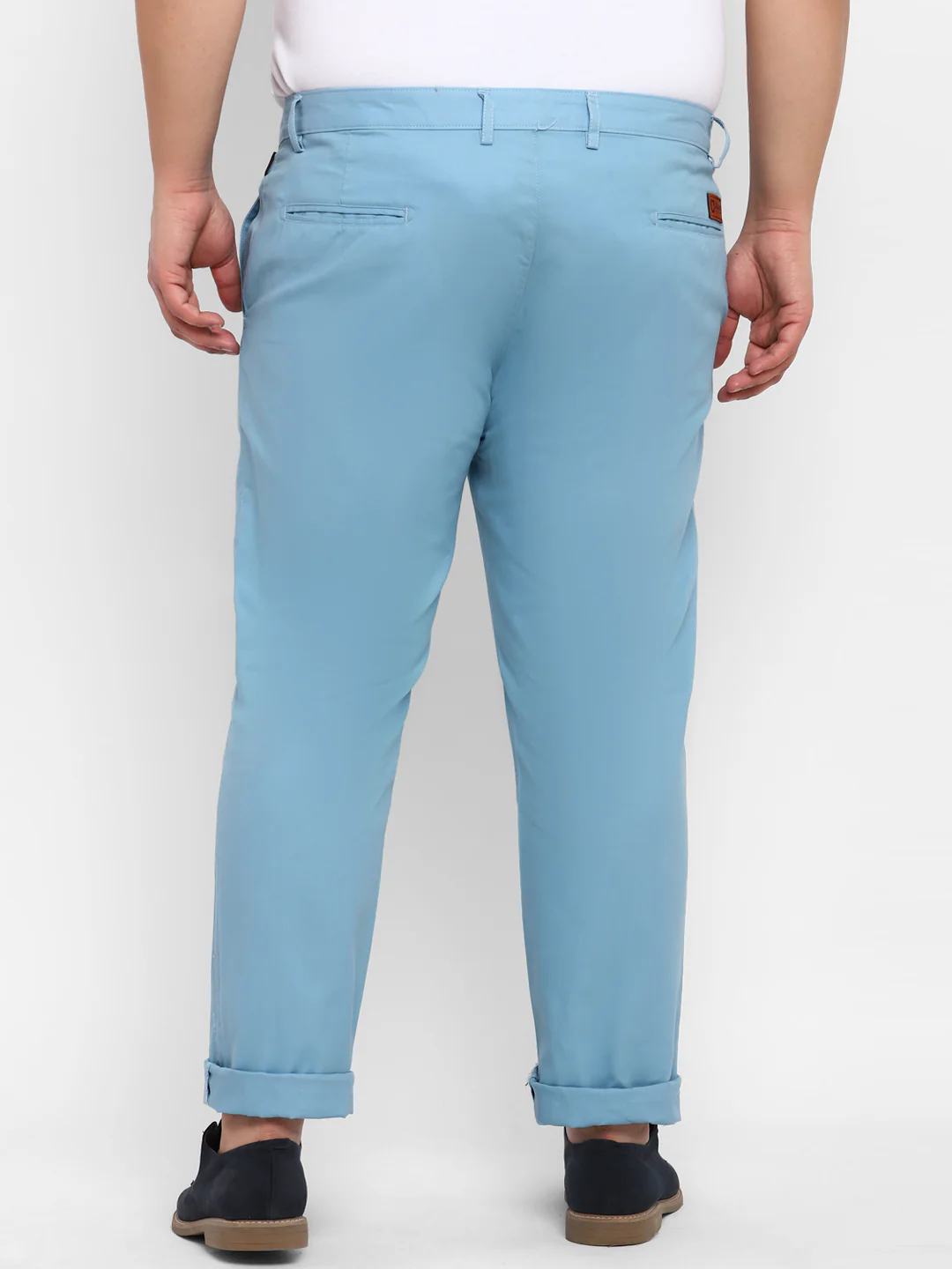 Plus Men's Blue Cotton Regular Fit Casual Chinos Trousers - Image 3