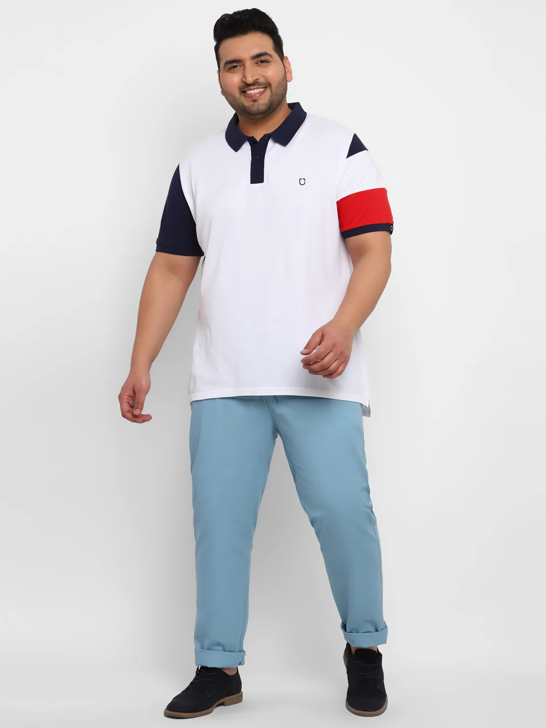 Plus Men's Blue Cotton Regular Fit Casual Chinos Trousers - Image 4