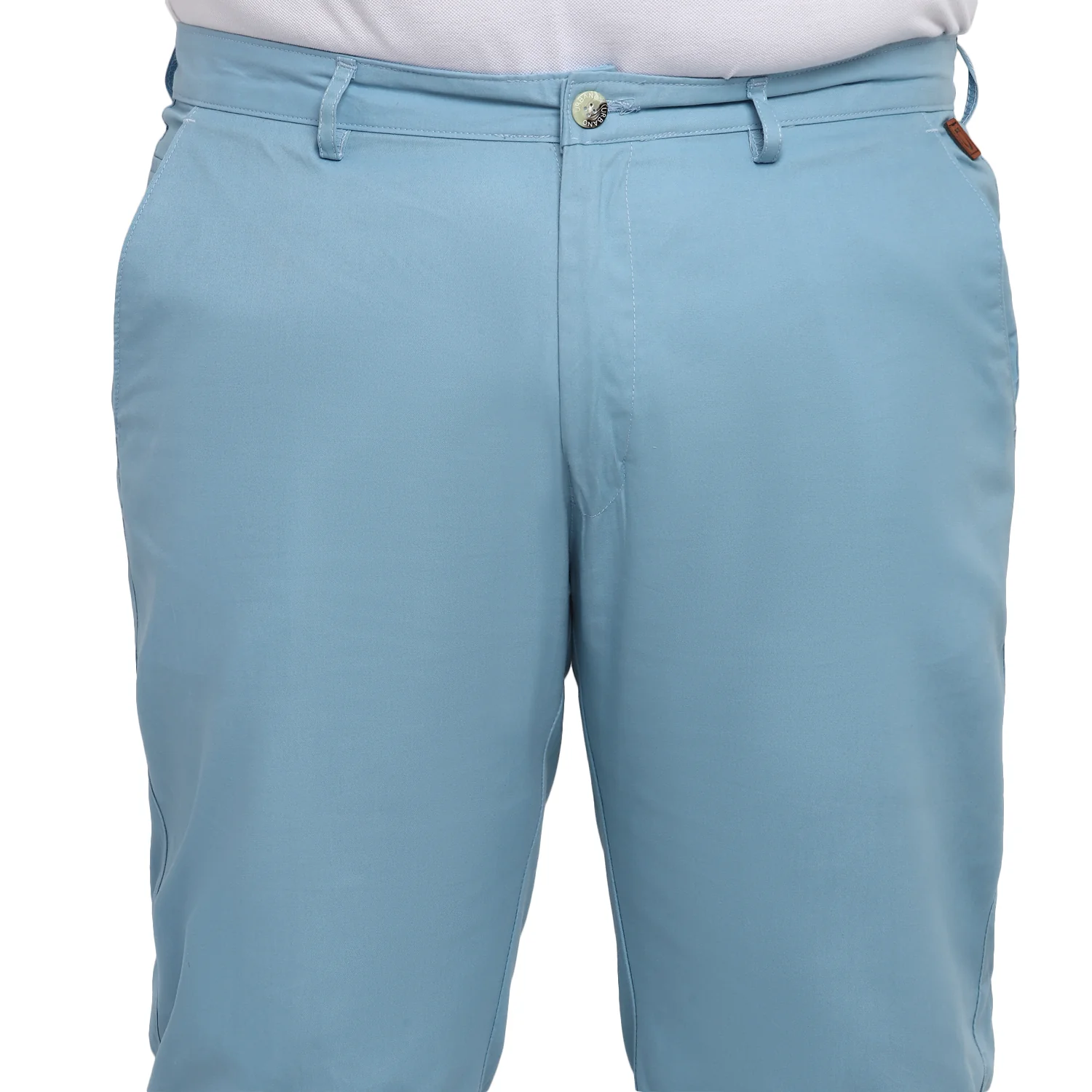Plus Men's Blue Cotton Regular Fit Casual Chinos Trousers - Image 5