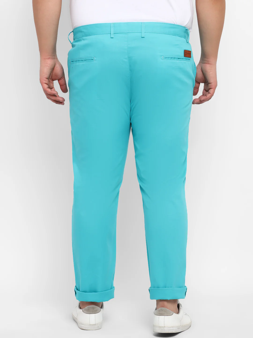 Plus Men's Blue Cotton Regular Fit Casual Chinos Trousers - Image 3