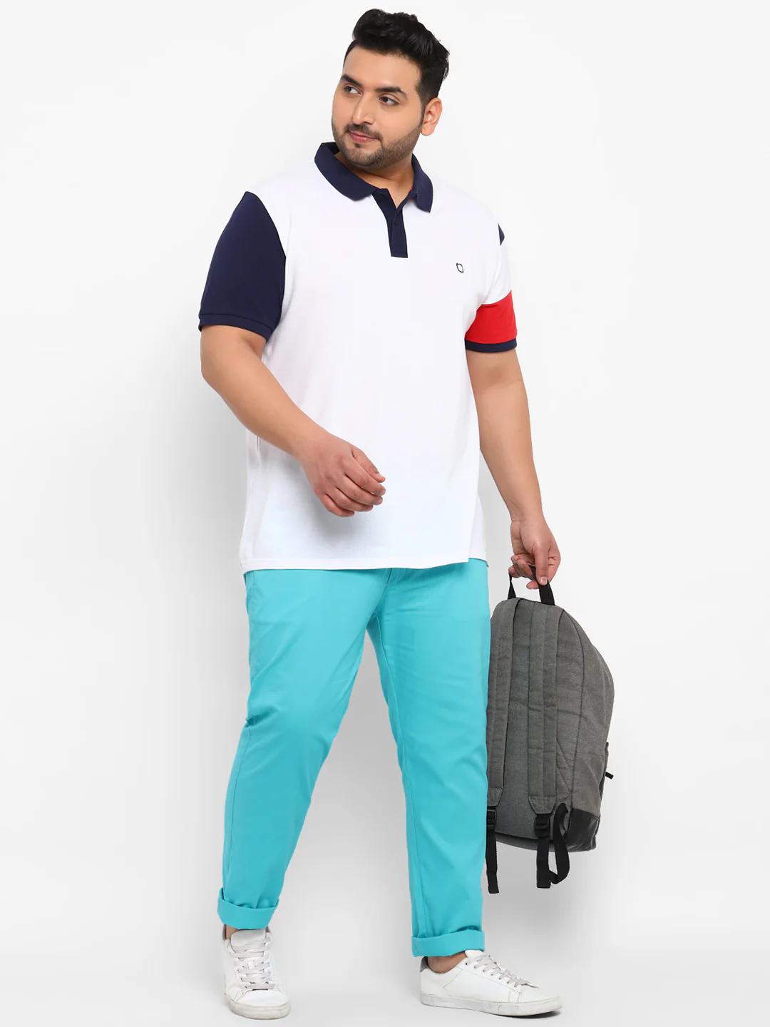 Plus Men's Blue Cotton Regular Fit Casual Chinos Trousers - Image 4