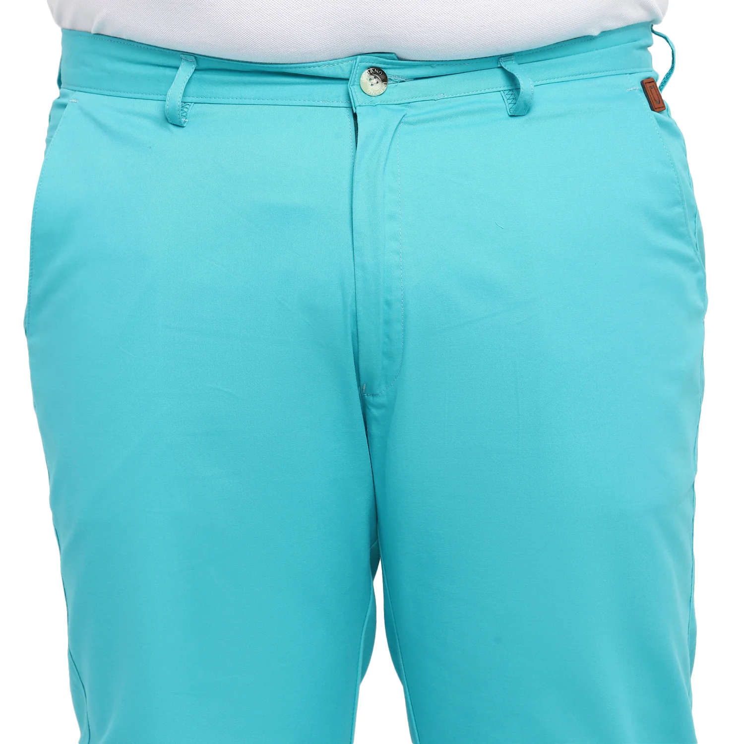 Plus Men's Blue Cotton Regular Fit Casual Chinos Trousers - Image 5