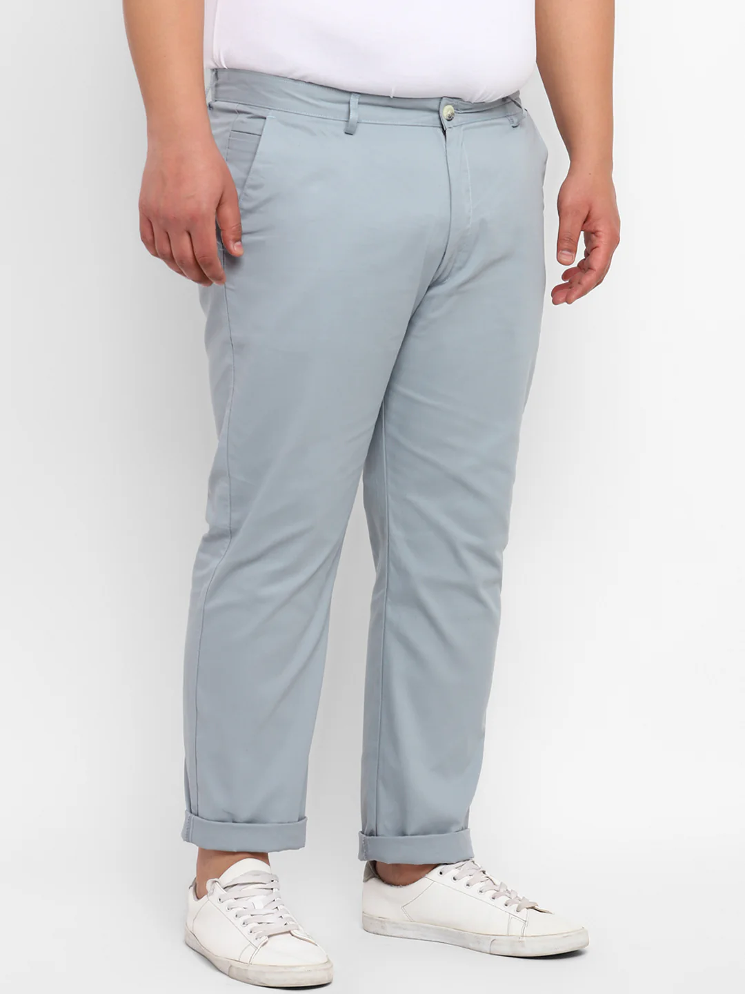 Plus Men's Blue Cotton Regular Fit Casual Chinos Trousers - Image 2
