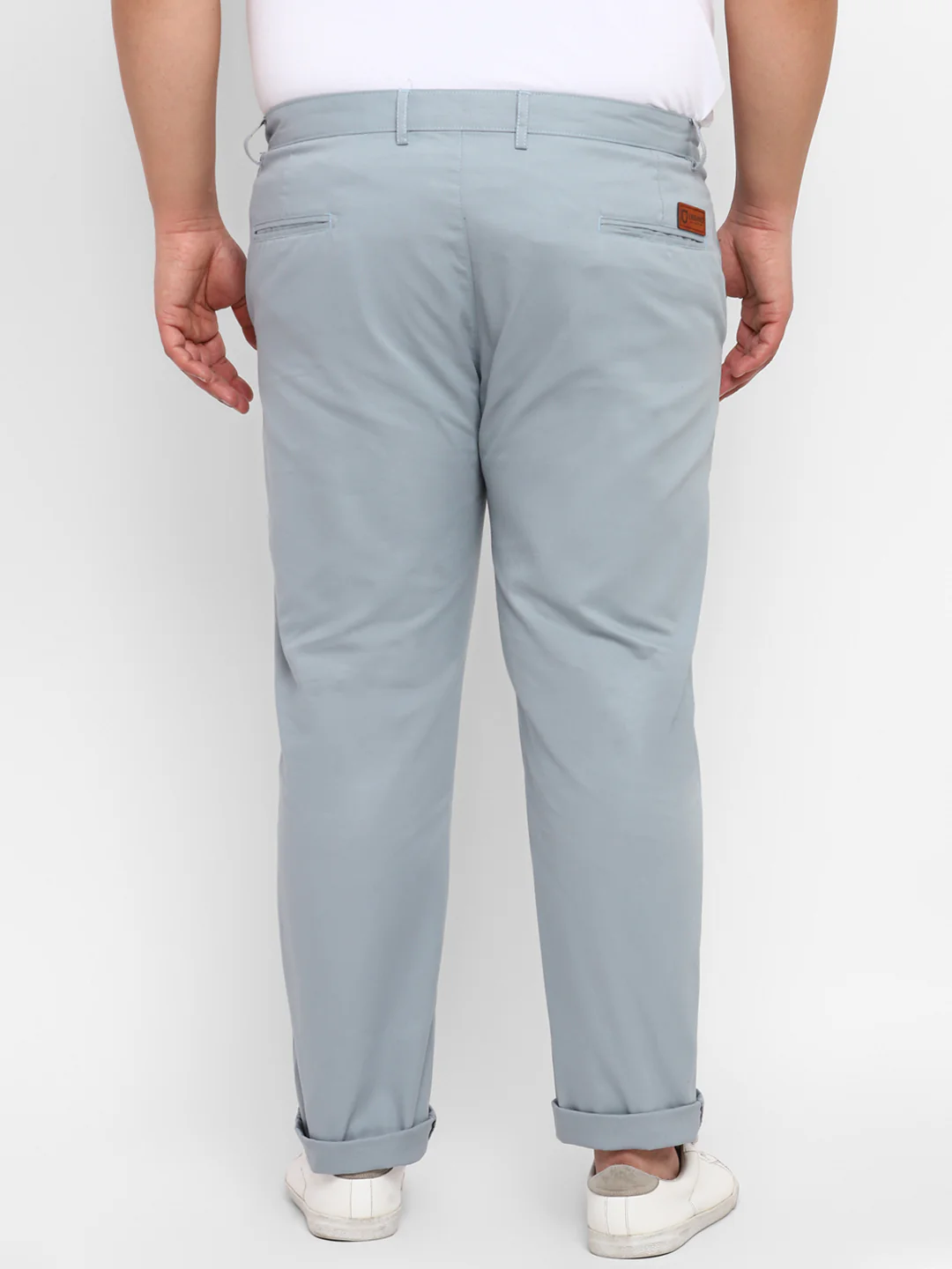 Plus Men's Blue Cotton Regular Fit Casual Chinos Trousers - Image 3